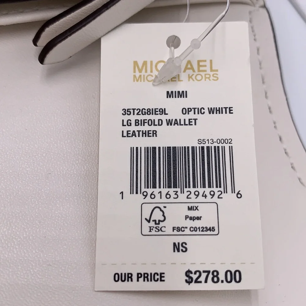 NWT MICHAEL KORS MIMI LARGE BIFOLD WALLET OPTIC WHITE COLOR